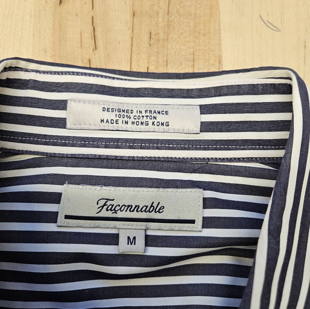 Faconnable Men's Medium Blue White Striped Button Down Dress Shirt Classique - Picture 4 of 8